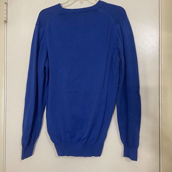 GANT vneck long sleeve blue knit Cotton pullover sweater with logo Men's large - Picture 3 of 5